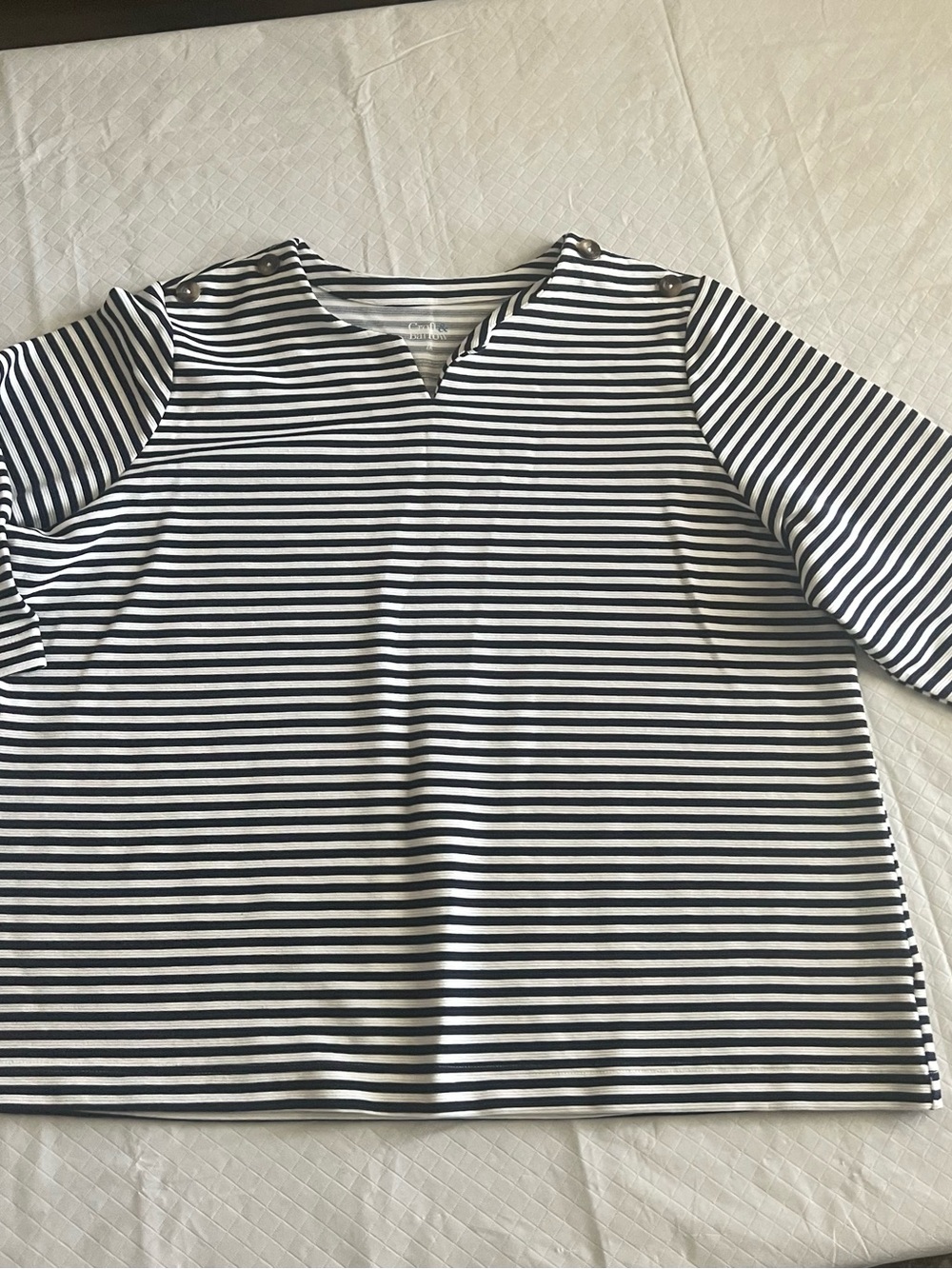 croft & barrow Black and White Striped 3/4 Sleeve Tee